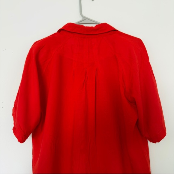 Red Hot Red-Orange 100% Rayon Button-Up Blouse Women’s Size L - Picture 5 of 8